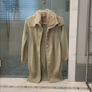 Cream Dress Coat with Rabbit Collar